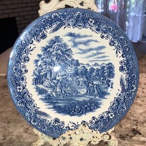 Vintage English Ironstone Tableware, Set of 2 Churchill Blue Dinner Plates
